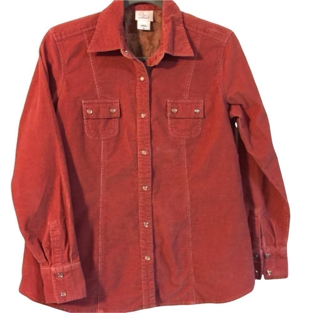 Corduroy fine gauge pearl snap western maternity shirt long sleeve red sz small. - Picture 2 of 7